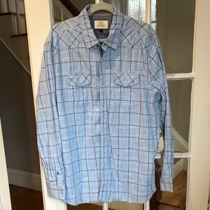Flag & Anthem Men's Blue Plaid Shirt Western Style Snaps